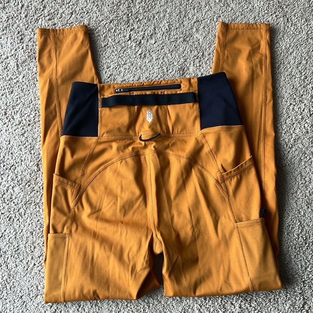 Free People Movement Orange Black Outdoor Hiking Legging Pants Pockets